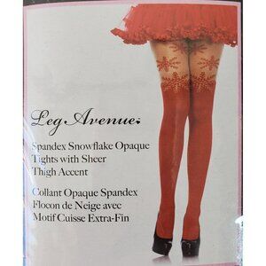Leg Avenue Opaque Spandex Snowflake Tights Red Sheer Thigh Accent Women One Size